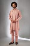 Buy_SALIL BHATIA_Pink Chanderi, Silk Embroidery Shell Embellished Kurta Set _at_Aza_Fashions
