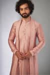 SALIL BHATIA_Pink Chanderi, Silk Embroidery Shell Embellished Kurta Set _Online_at_Aza_Fashions