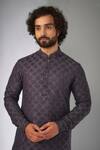 Buy_SALIL BHATIA_Purple Silk, Modal, Satin Embroidery Chakri Boota Thread Embellished Kurta Set _Online_at_Aza_Fashions