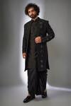 Buy_SALIL BHATIA_Black Silk, Chanderi Silk, Modal, Satin Embroidery, Mirrors Sherwani Set _at_Aza_Fashions