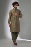 Buy_SALIL BHATIA_Green Silk, Modal, Satin Embroidery, Ainaa Mahal Thread And Work Kurta Set _at_Aza_Fashions