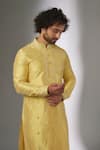 Buy_SALIL BHATIA_Yellow Silk, Modal, Satin Mirrors Ainaa Mahal Work Kurta Set _Online_at_Aza_Fashions