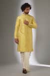 Buy_SALIL BHATIA_Yellow Silk, Modal, Satin Mirrors Ainaa Mahal Work Kurta Set _at_Aza_Fashions