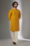 Buy_SALIL BHATIA_Yellow Silk, Modal, Satin Embroidery Draksh Mahal Thread Embellished Kurta Set _at_Aza_Fashions