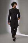 Buy_SALIL BHATIA_Black Silk, Chanderi Sequins, Embroidery, Metallic Dola Work Sherwani Set _at_Aza_Fashions