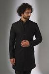 Buy_SALIL BHATIA_Black Silk, Chanderi Sequins, Embroidery, Metallic Dola Work Sherwani Set _Online_at_Aza_Fashions