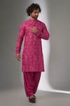 Buy_SALIL BHATIA_Pink Silk, Modal, Satin Sequins, Embroidery Amber Mahal Embellished Kurta Set _at_Aza_Fashions