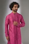 Buy_SALIL BHATIA_Pink Silk, Modal, Satin Mirrors, Embroidery Ainaa Mahal Work Kurta Set _Online_at_Aza_Fashions