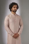 SALIL BHATIA_Pink Silk, Modal, Satin Embroidery, Sequins Surat Mahal Embellished Kurta Set _Online_at_Aza_Fashions