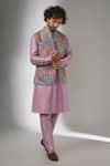 Buy_SALIL BHATIA_Multi Color Chinon, Silk, Chanderi Silk, Rang Mahal Embellished Nehru Jacket Set _at_Aza_Fashions