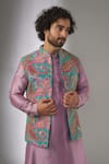 SALIL BHATIA_Multi Color Chinon, Silk, Chanderi Silk, Rang Mahal Embellished Nehru Jacket Set _Online_at_Aza_Fashions
