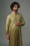 Buy_SALIL BHATIA_Green Silk, Modal, Satin Sequins Chota Chakor Work Ombre Kurta Set _Online_at_Aza_Fashions