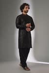 Buy_SALIL BHATIA_Black Silk, Modal, Satin Sequins, Embroidery Roop Mahal Embellished Kurta Set _at_Aza_Fashions