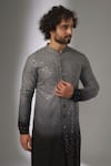 SALIL BHATIA_Gray Silk, Modal, Satin Sequins, Chakor Boota Embellished Ombre Kurta Set _Online_at_Aza_Fashions