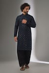 Buy_SALIL BHATIA_Navy Georgette, Modal, Satin Embroidery, Sequins, Noor Mahal Work Kurta Set _at_Aza_Fashions