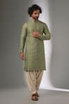Buy_SALIL BHATIA_Green Chanderi Silk, Modal, Satin Embroidery, Raj Mahal Embellished Kurta Set _at_Aza_Fashions