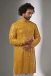 SALIL BHATIA Yellow Georgette, Modal, Satin Sequins, Tara Mahal Thread Embellished Kurta Set Online at Aza Fashions SALIL BHATIA_Yellow Georgette, Modal, Satin Sequins, Tara Mahal Thread Embellished Kurta Set _Online_at_Aza_Fashions