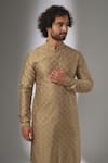 Buy_SALIL BHATIA_Gold Chanderi Silk, Modal, Satin Zari Work Kurta Set _Online_at_Aza_Fashions