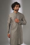 Buy_SALIL BHATIA_Taupe Chanderi Silk, Modal, Satin Zari, Embroidery Work Kurta Set _Online_at_Aza_Fashions