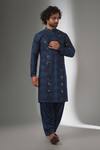 Buy_SALIL BHATIA_Blue Silk, Satin, Modal Mirrors, Embroidery, Metallic Van Mahal Work Kurta Set _at_Aza_Fashions