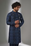 Buy_SALIL BHATIA_Blue Silk, Satin, Modal Mirrors, Embroidery, Metallic Van Mahal Work Kurta Set _Online_at_Aza_Fashions