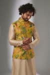 Buy_SALIL BHATIA_Yellow , Chanderi Rang Mahal Floral Print Nehru Jacket Set _Online_at_Aza_Fashions