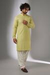Buy_SALIL BHATIA_Yellow Silk, Modal, Satin Embroidery, Sequins Rooh Mahal Embellished Kurta Set _at_Aza_Fashions