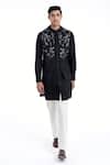 Dhruv Vaish_Black Cotton, Silk Embroidery Hybrid Kurta Set _Online_at_Aza_Fashions
