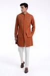 Dhruv Vaish_Orange Cotton, Silk Embroidery Hybrid Kurta Set _Online_at_Aza_Fashions