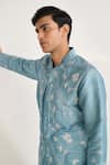 Dhruv Vaish_Blue Silk Embroidery, Metallic Thread Contemporary Kurta Set _Online_at_Aza_Fashions