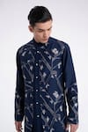 Dhruv Vaish_Navy Silk Embroidery Contemporary Kurta Set _Online_at_Aza_Fashions