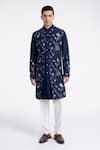 Buy_Dhruv Vaish_Navy Silk Embroidery Contemporary Kurta Set _at_Aza_Fashions