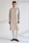 Buy_Dhruv Vaish_Gray Chanderi Clasic Cut Printed Kurta Set _at_Aza_Fashions