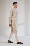 Dhruv Vaish_Gray Chanderi Clasic Cut Printed Kurta Set _Online_at_Aza_Fashions
