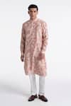 Buy_Dhruv Vaish_Pink Chanderi Clasic Cut Printed Kurta Set _at_Aza_Fashions