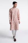 Dhruv Vaish_Pink Chanderi Clasic Cut Printed Kurta Set _Online_at_Aza_Fashions