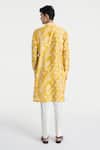 Shop_Dhruv Vaish_Yellow Chanderi Clasic Cut Printed Kurta Set _at_Aza_Fashions