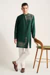 Buy_Dhruv Vaish_Green Silk Zari, Embroidery Layered Kurta Set _at_Aza_Fashions