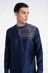 Buy_Dhruv Vaish_Navy Silk Zari, Embroidery Layered Kurta Set _Online_at_Aza_Fashions