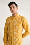 Buy_Dhruv Vaish_Yellow Silk Embroidery Contemporary Kurta Set _Online_at_Aza_Fashions