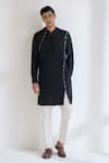 Buy_Dhruv Vaish_Black Cotton, Silk Embroidery Thread Kurta Set _at_Aza_Fashions