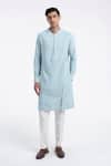 Buy_Dhruv Vaish_Sky Blue Cotton, Silk Embroidery, Metallic Thread Kurta Set _at_Aza_Fashions