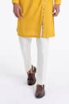 Dhruv Vaish_Yellow Cotton, Silk Embroidery Thread Kurta Set _Online_at_Aza_Fashions