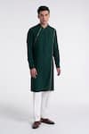 Buy_Dhruv Vaish_Green Cotton, Silk Embroidery Thread Kurta Set _at_Aza_Fashions