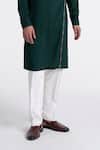 Dhruv Vaish_Green Cotton, Silk Embroidery Thread Kurta Set _Online_at_Aza_Fashions
