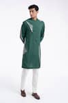 Buy_Dhruv Vaish_Green Cotton, Silk Embroidery Kurta Set _Online_at_Aza_Fashions