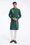 Buy_Dhruv Vaish_Green Cotton, Silk Embroidery Kurta Set _at_Aza_Fashions