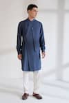 Buy_Dhruv Vaish_Blue Cotton, Silk Multi Panel Asymmetric Kurta Set _at_Aza_Fashions
