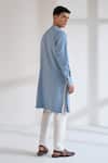 Shop_Dhruv Vaish_Blue Cotton, Silk Diagonal Curve Panel Kurta Set _at_Aza_Fashions