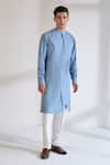 Dhruv Vaish_Blue Cotton, Silk Diagonal Curve Panel Kurta Set _Online_at_Aza_Fashions